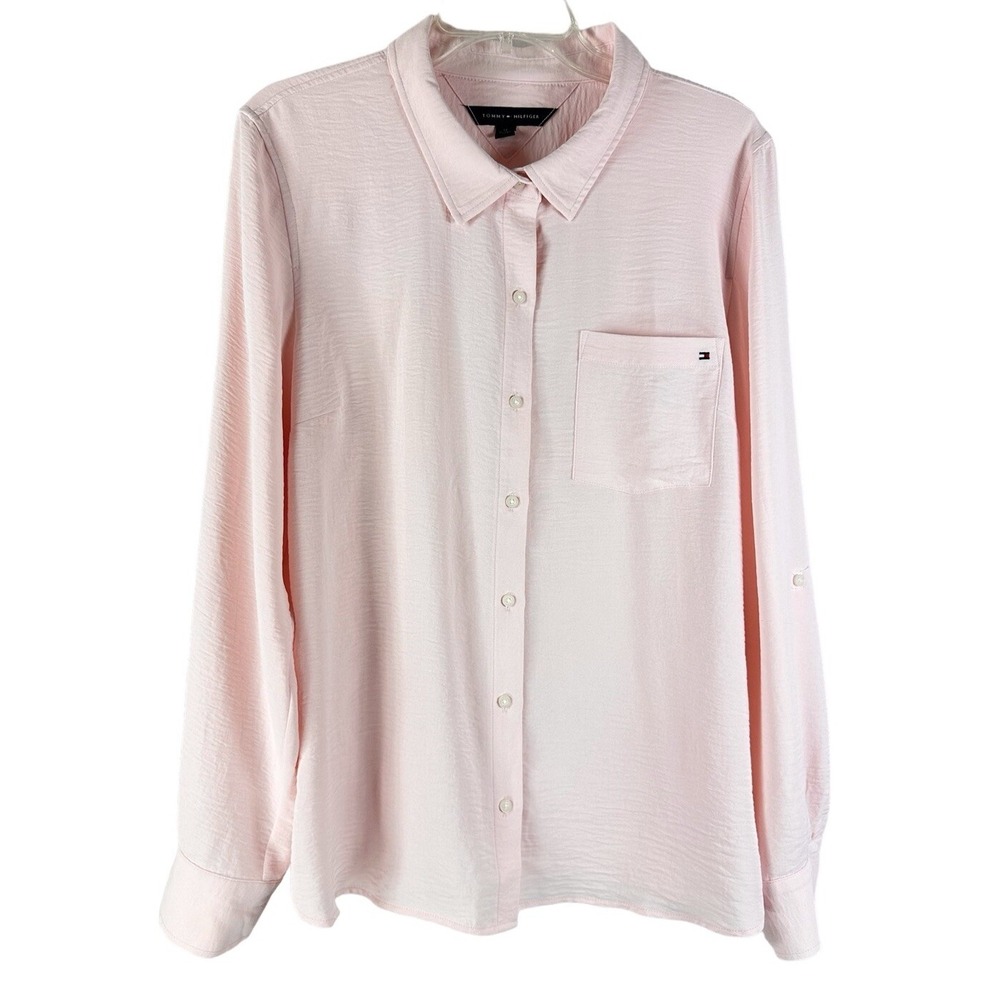 TOMMY HILFIGER Collared Pink Shirt Top Women's Size XL Coquette